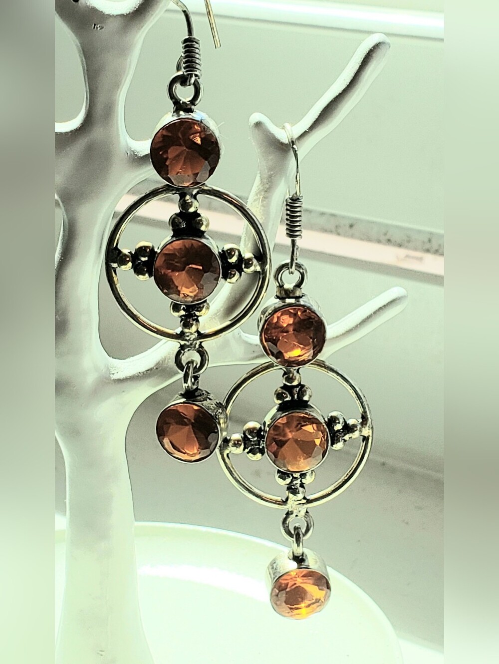 NEW Citrine & Silver Earrings Stamped 925, Faceted Gemstone, 3"+ Dangles, Wires.